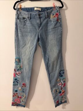 Sundance Light Blue Skinny Jeans with Multicolor Floral Embroidery